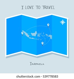 A blue shade Map with map pin of the Indonesia . Sketch Country map for infographics, brochures and presentations. vector sky blue map illustration