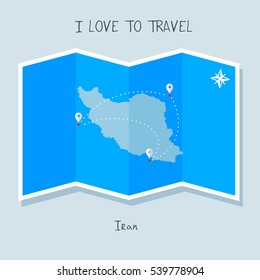 A blue shade Map with map pin of the Iran . Sketch Country map for infographics, brochures and presentations. vector sky blue map illustration