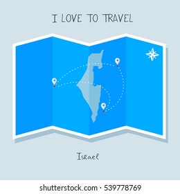 A blue shade Map with map pin of the Israel . Sketch Country map for infographics, brochures and presentations. vector sky blue map illustration