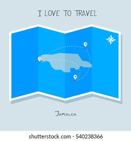 A blue shade Map with map pin of the Jamaica . Sketch Country map for infographics, brochures and presentations. vector sky blue map illustration