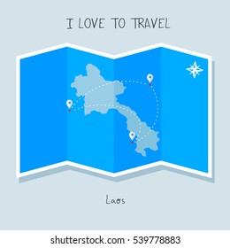 A blue shade Map with map pin of the Laos . Sketch Country map for infographics, brochures and presentations. vector sky blue map illustration