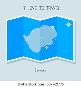 A blue shade Map with map pin of the Lesotho . Sketch Country map for infographics, brochures and presentations. vector sky blue map illustration