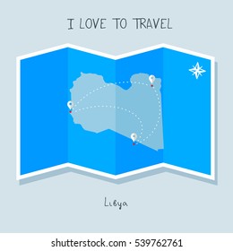 A blue shade Map with map pin of the Libya . Sketch Country map for infographics, brochures and presentations. vector sky blue map illustration