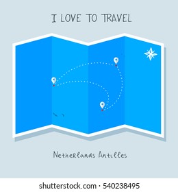 A blue shade Map with map pin of the Netherlands Antiles . Sketch Country map for infographics, brochures and presentations. vector sky blue map illustration