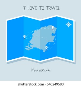 A blue shade Map with map pin of the Netherlands . Sketch Country map for infographics, brochures and presentations. vector sky blue map illustration