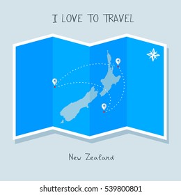 A blue shade Map with map pin of the Newzeland . Sketch Country map for infographics, brochures and presentations. vector sky blue map illustration