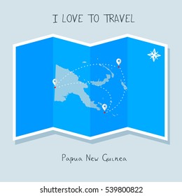 A blue shade Map with map pin of the Papua New Guinea . Sketch Country map for infographics, brochures and presentations. vector sky blue map illustration