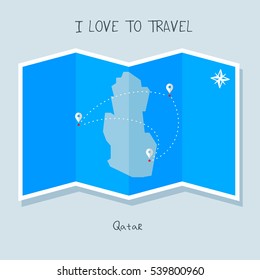 A blue shade Map with map pin of the Qatar . Sketch Country map for infographics, brochures and presentations. vector sky blue map illustration