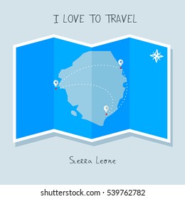 A blue shade Map with map pin of the Sierra Leone . Sketch Country map for infographics, brochures and presentations. vector sky blue map illustration