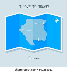 A blue shade Map with map pin of the Surinam . Sketch Country map for infographics, brochures and presentations. vector sky blue map illustration