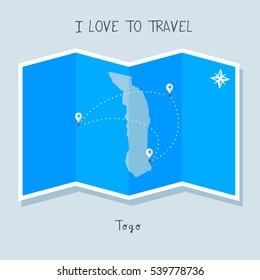 A blue shade Map with map pin of the Togo . Sketch Country map for infographics, brochures and presentations. vector sky blue map illustration