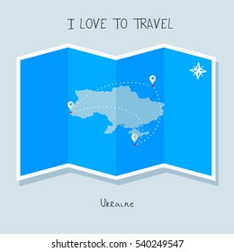 A blue shade Map with map pin of the Ukraine . Sketch Country map for infographics, brochures and presentations. vector sky blue map illustration
