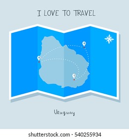 A blue shade Map with map pin of the Uruguay . Sketch Country map for infographics, brochures and presentations. vector sky blue map illustration