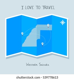 A blue shade Map with map pin of the Western Sahara . Sketch Country map for infographics, brochures and presentations. vector sky blue map illustration