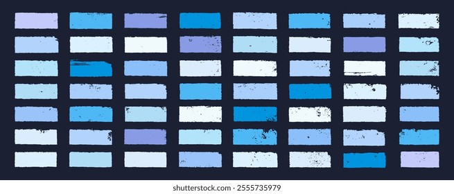 Blue shade paint swatches. Vector winter brush strokes set. Grungy color scheme splashes. Dab smears. Grunge ink labels. Snow color text frame highlights. Gouache grunge smudges. Brushstroke daubs