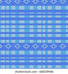 blue shade and white plaid striped with diamond shape knitting pattern background vector illustration image