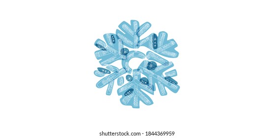 Blue shaded snowflake with transparent elements isolated on white background. Holiday and winter symbol. Beautiful decorative element. Merry christmas and new year design.