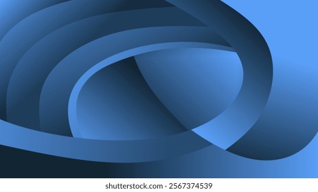 Blue shades background. Curved abstract pattern with light. Futuristic art with free space for design. 3d vector illustration.