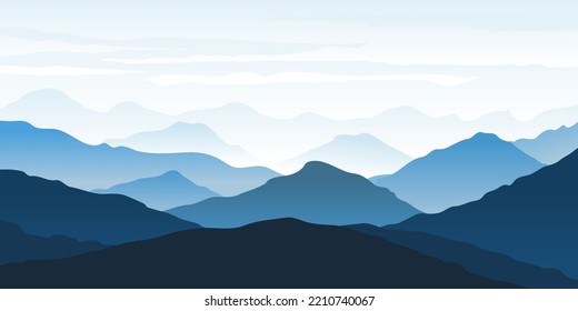 Blue shades of mountains landscape nature background vector art