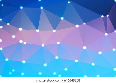 Blue shades pink abstract low poly geometric background with defocused lights