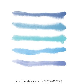 Blue Shades Watercolor Brush Stripes.