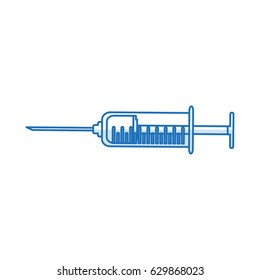 blue shading needle syringe with liquid and inchs
