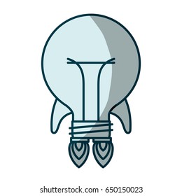 blue shading silhouette of bulb light in shape of space rocket vector illustration