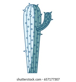 blue shading silhouette of cactus with small branch vector illustration