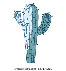 blue shading silhouette of cactus with two branches on top vector illustration