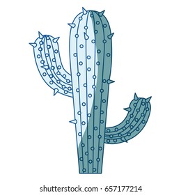 blue shading silhouette of cactus with two branches vector illustration