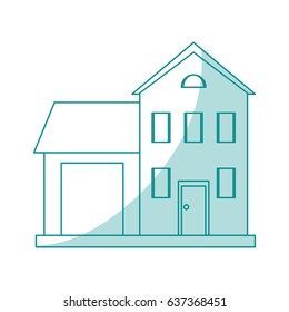 blue shading silhouette cartoon facade two house floors with garage