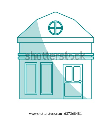 blue shading silhouette cartoon facade small house with attic