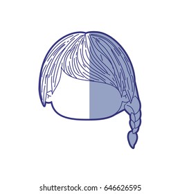 blue shading silhouette of faceless head of little girl with braid hairstyle left side vector illustration
