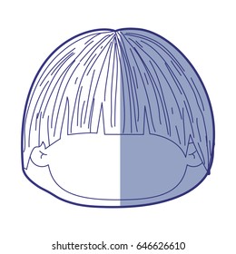 blue shading silhouette of faceless head of little kid with mushroom hairstyle vector illustration