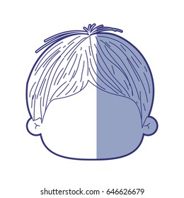 blue shading silhouette of faceless head of little kid with short wavy hair vector illustration