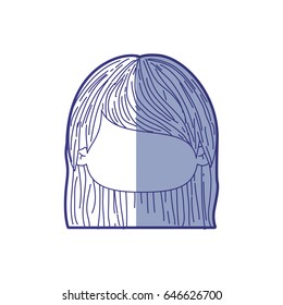 blue shading silhouette of faceless head of little girl with straight hair vector illustration