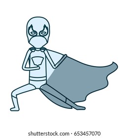blue shading silhouette of faceless kid superhero in defensive pose vector illustration