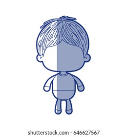 blue shading silhouette of faceless little boy with short hair vector illustration