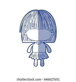 blue shading silhouette of faceless little girl with mushroom haircut vector illustration