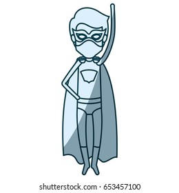 blue shading silhouette of faceless superhero guy flying with arm up vector illustration
