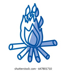 blue shading silhouette of hand drawn campfire vector illustration