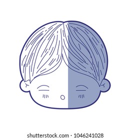 blue shading silhouette of kawaii head of little boy with facial expression of tired