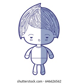 blue shading silhouette of kawaii little boy with facial expression sad vector illustration