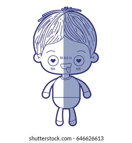 blue shading silhouette of kawaii little boy with facial expression in love vector illustration