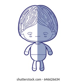 blue shading silhouette of kawaii little boy with facial expression nervous vector illustration