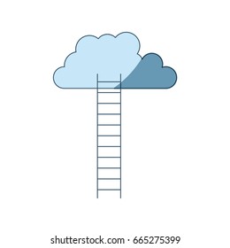 blue shading silhouette of ladder to cloud vector illustration