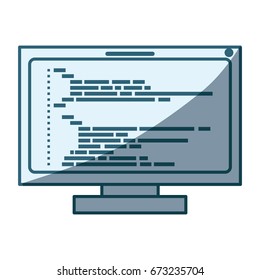 blue shading silhouette of lcd monitor with screen programming window with script code vector illustration