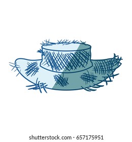 blue shading silhouette of old straw hat vector illustration