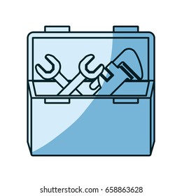blue shading silhouette of opened plumbing toolbox vector illustration