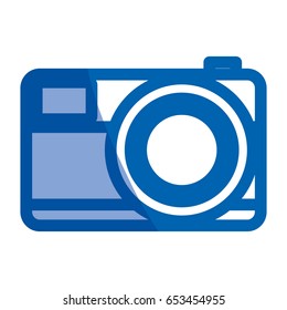blue shading silhouette of photo camera in close-up vector illustration